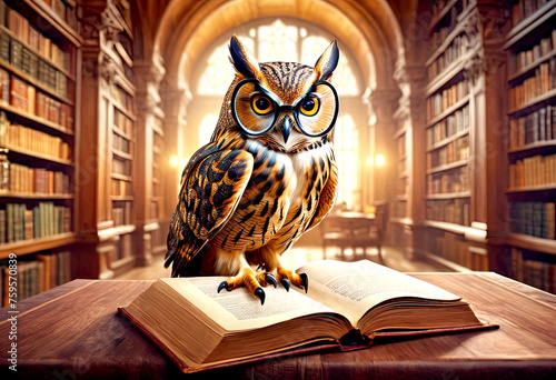 owl reading a book 