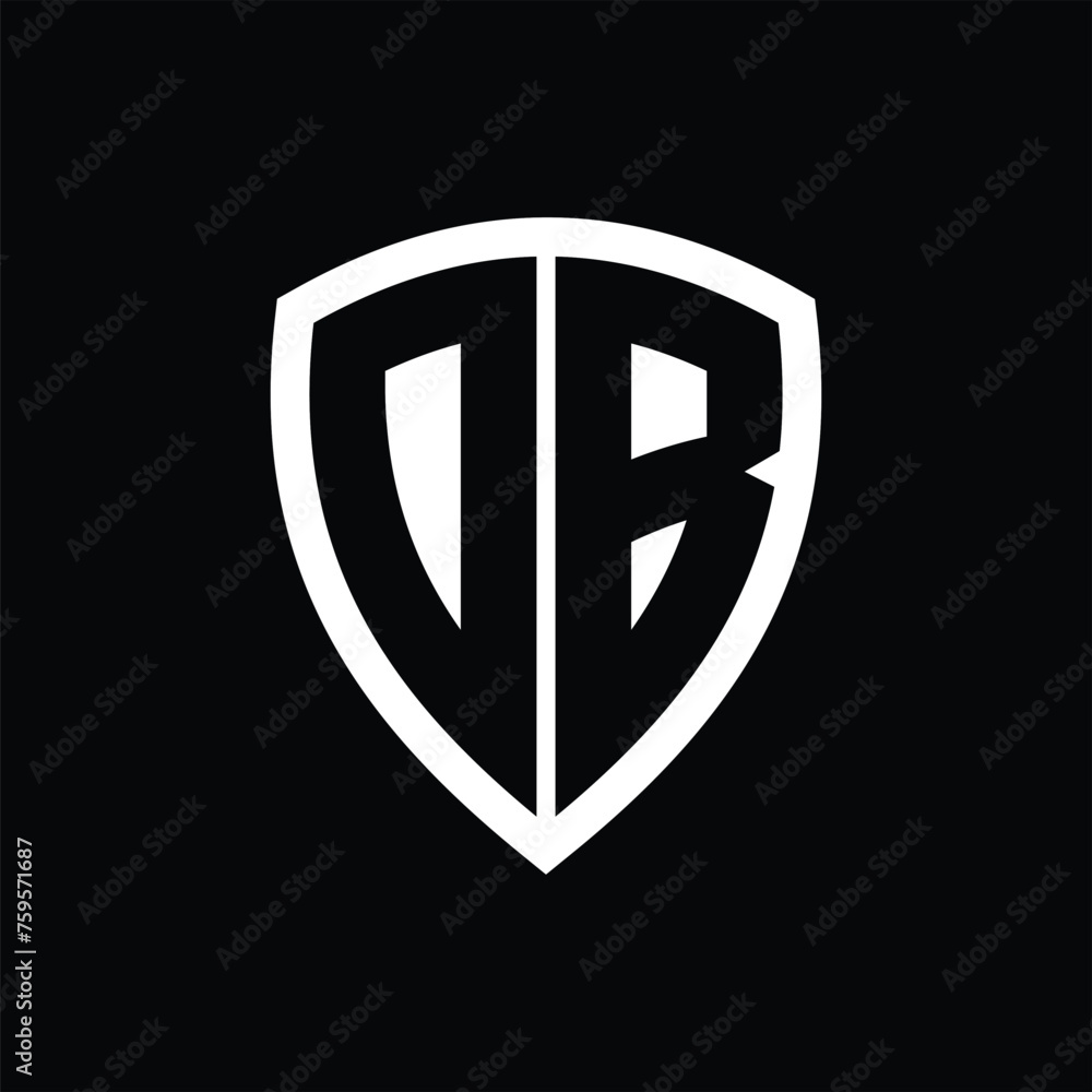 DB monogram logo with bold letters shield shape with black and white color design DB monogram logo with bold letters shield shape with black and white color design