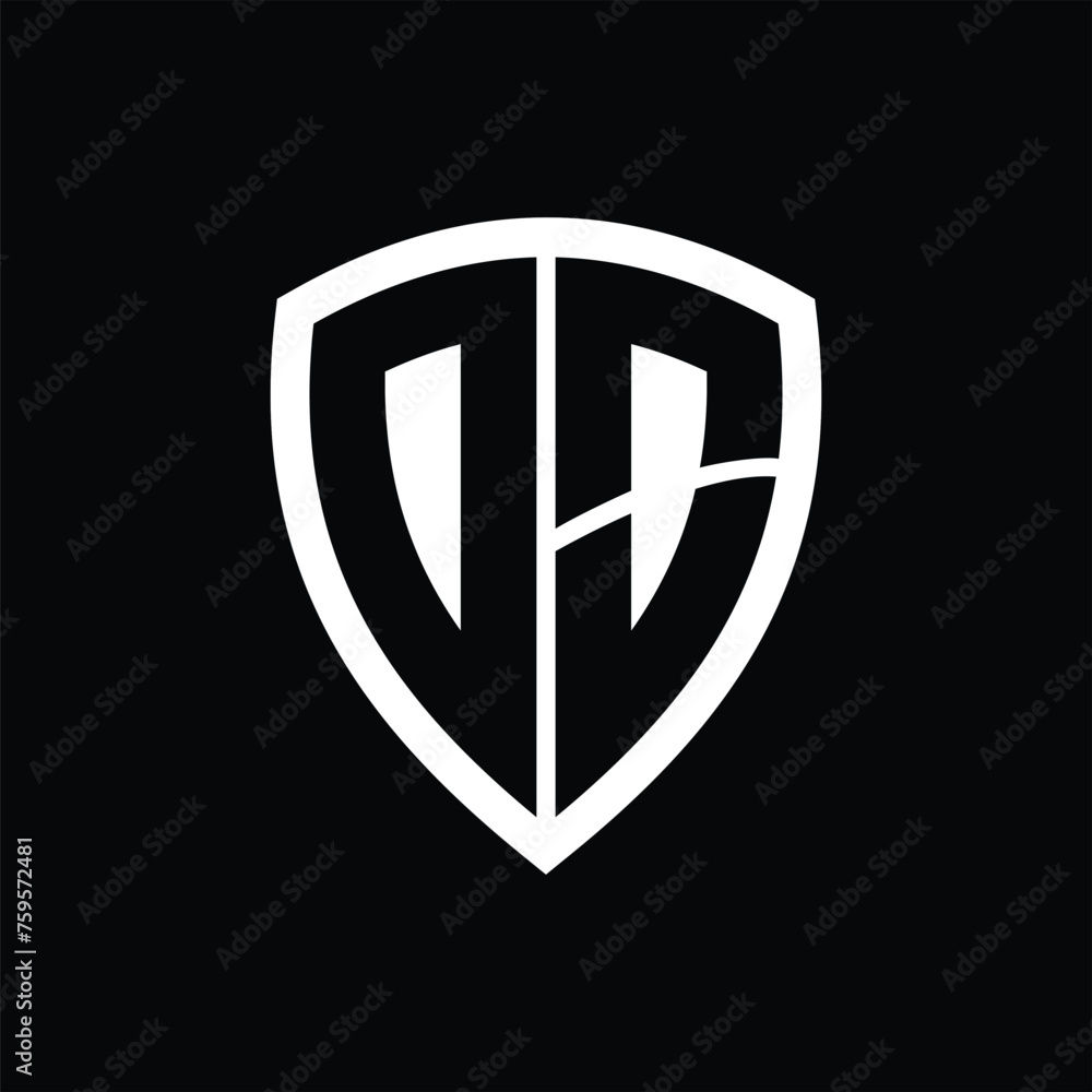 DO monogram logo with bold letters shield shape with black and white color design DO monogram logo with bold letters shield shape with black and white color design
