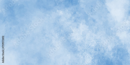 Watercolor stain with hand paint pattern on blue canvas, Clouds and mist background on blue, Creative vintage light sky blue background with various clouds and fogg.