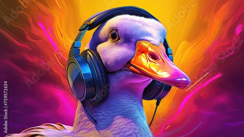 energetic goose enjoying music digital art
