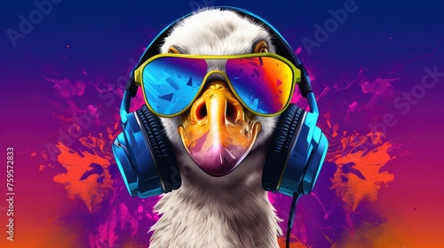 funky goose with sunglasses and headphones art photo