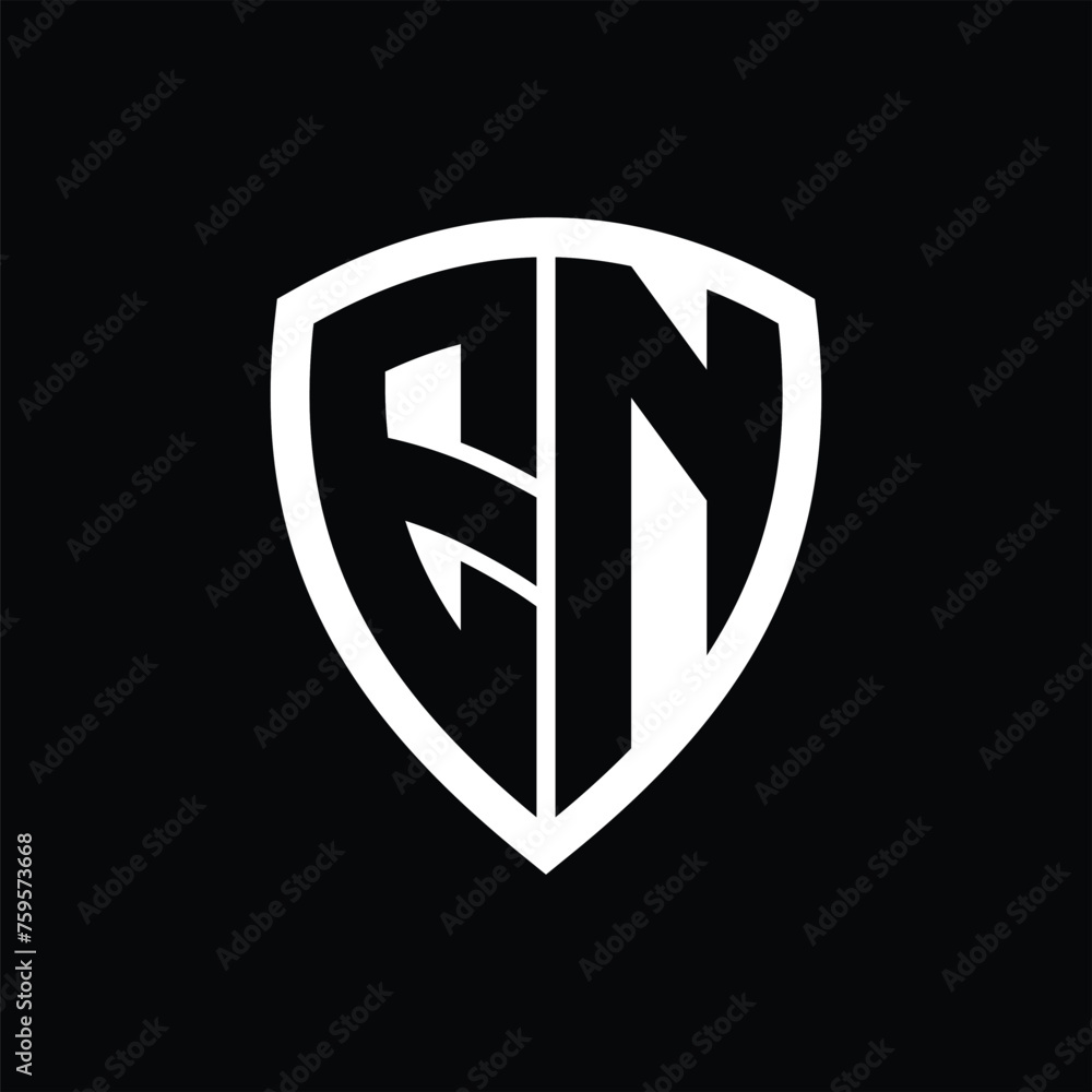 EN monogram logo with bold letters shield shape with black and white color design EN monogram logo with bold letters shield shape with black and white color design