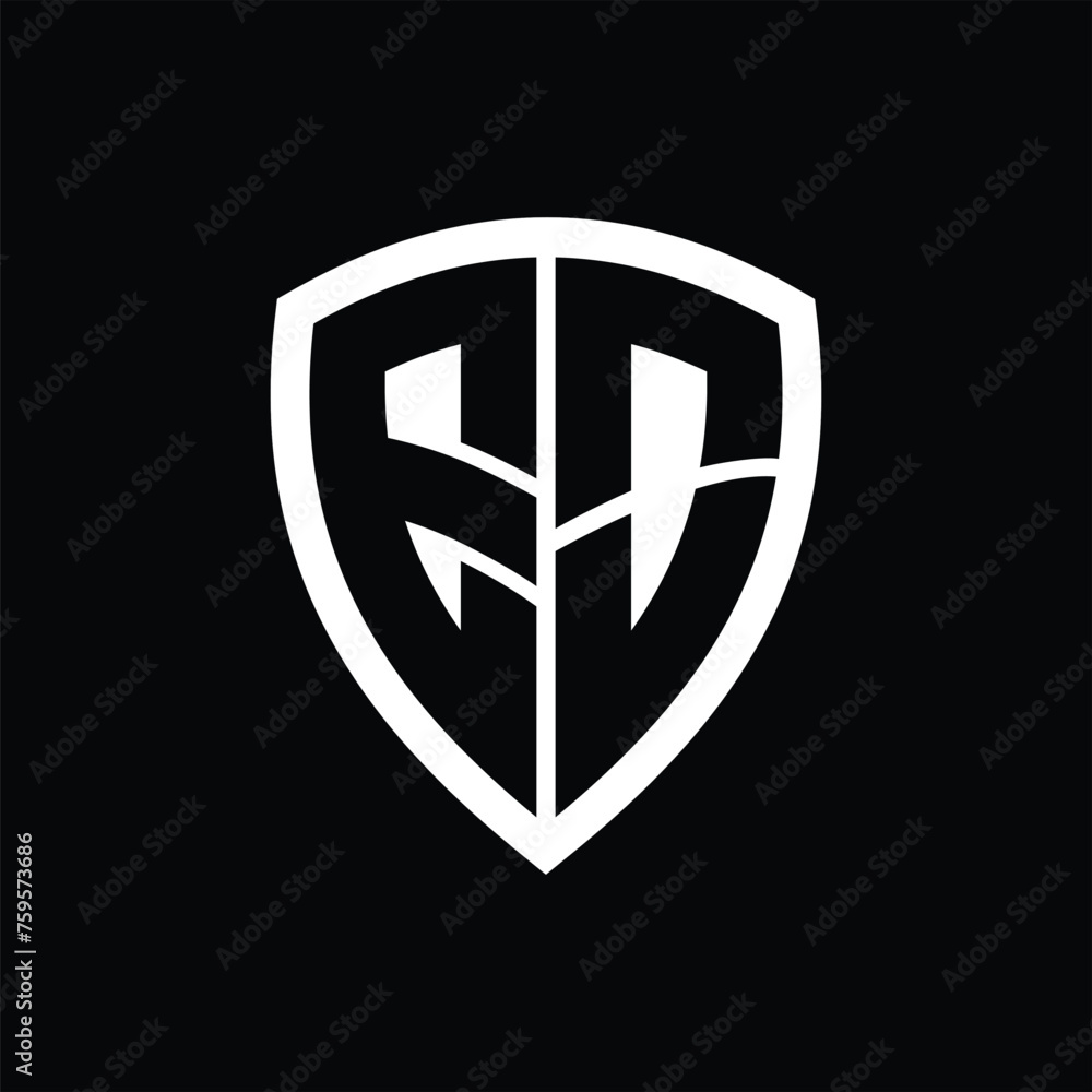 EO monogram logo with bold letters shield shape with black and white color design EO monogram logo with bold letters shield shape with black and white color design