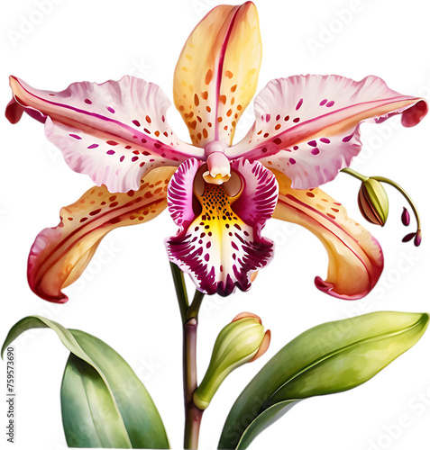 Watercolor painting of Leopard Orchid  Ansellia gigantea  flower. 