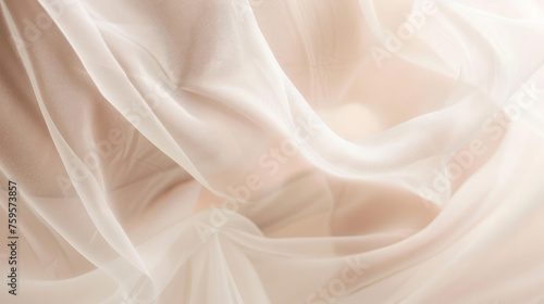 Concept of aesthetic intimate cosmetology, pampering, weight loss, diet. Close up cropped photo of perfect pure beautiful woman's hips and abdomen, covering with chiffon, isolated on white background.