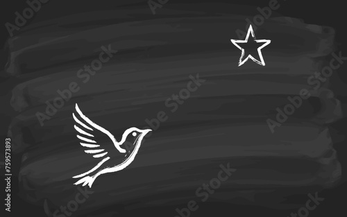 Kreidegemalter Aufstrebender Vogel mit Stern auf Schwarzer Tafel: Vektorgrafik Illustrationen
