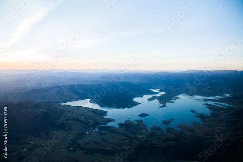Aerial view of Lake St Clair, New South Wales, Australia at dusk photo