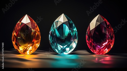 teal amber and ruby light gems