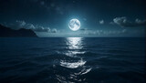An enchanting photorealistic seascape showcasing the beauty of a moonlit ocean, with the stars reflected in the calm waters below