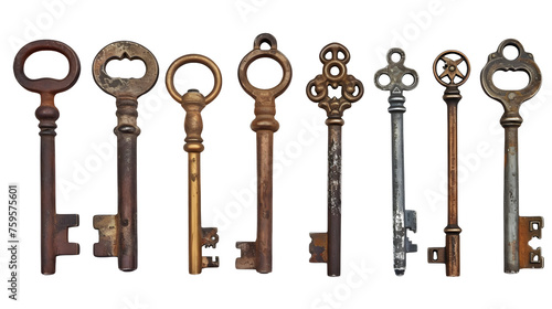 Antique Key Set on Transparent Background, PNG Design Collection - Hand Edited Generative AI © Vectors.in
