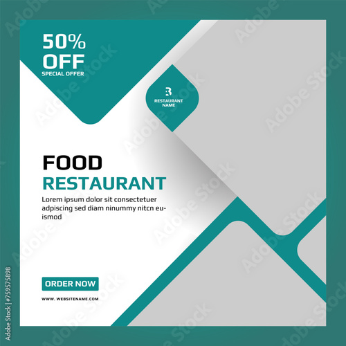 Fast food restaurant business marketing social media post or web banner template design with abstract background, logo and icon. Fresh pizza, burger & pasta online sale promotion flyer or poster