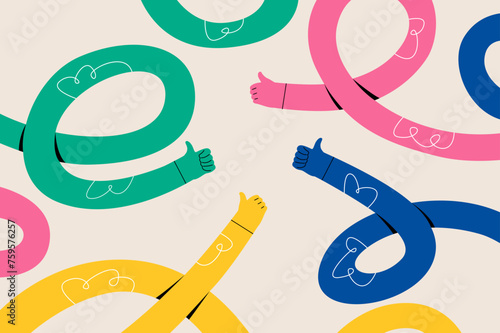Funny long hands. Thumb up. Like gesture. Colorful vector illustration