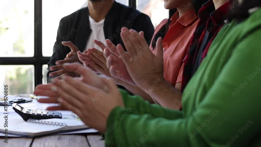 Colleagues applaud and congratulate during business meeting Business partner meeting, Collaboration of people in organizations, colleagues congratulate successful projects. Colleagues applaud and congratulate during business meeting Business partner meeting, Collaboration of people in organizations, colleagues congratulate successful projects.
