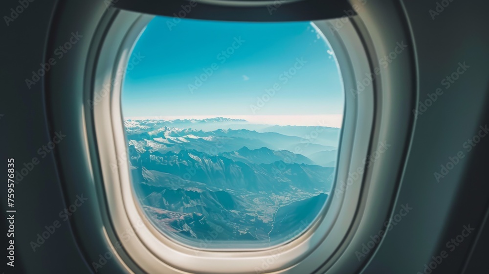 A view of mountains from an airplane window A view of mountains from an airplane window