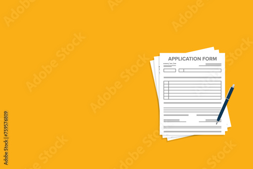 Application form and pen. Claim form, paperwork concepts. 