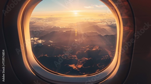 A view of the sun through an airplane window