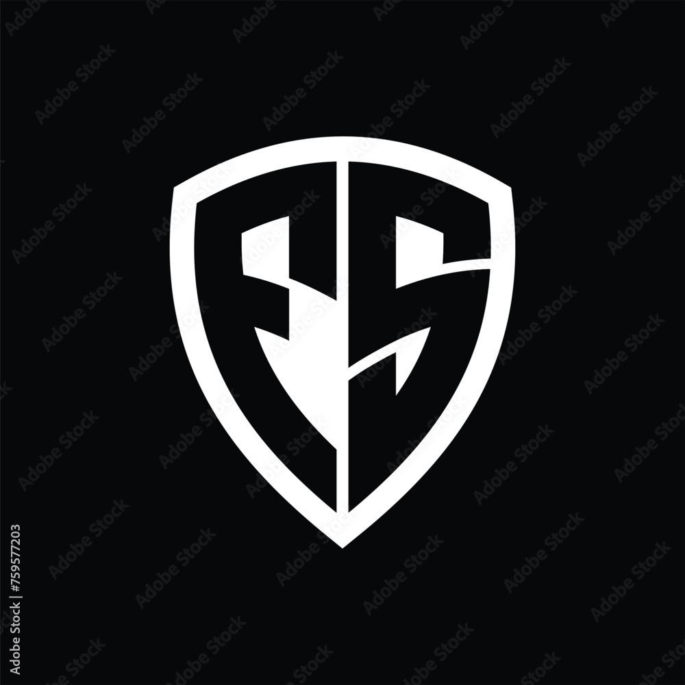 FS monogram logo with bold letters shield shape with black and white color design FS monogram logo with bold letters shield shape with black and white color design