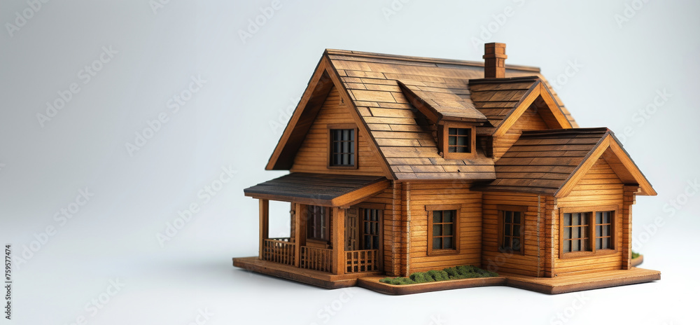 Exquisite Handcrafted Wooden Model Home with Shingle Roof Detail Exquisite Handcrafted Wooden Model Home with Shingle Roof Detail