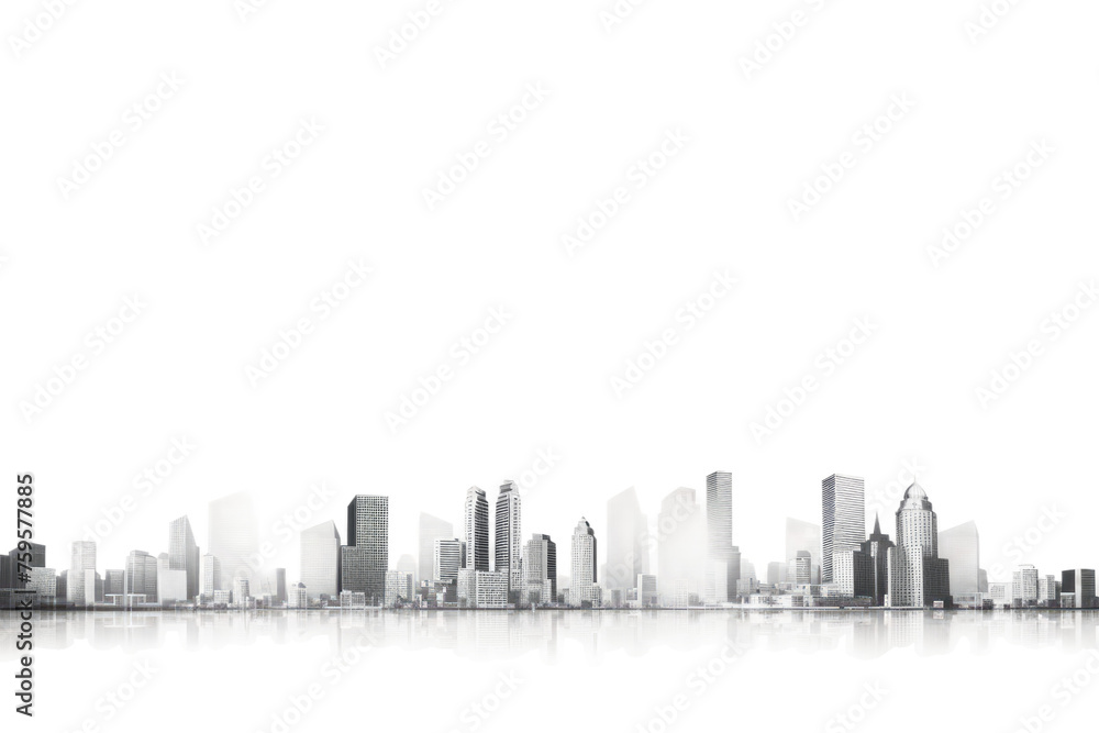 Urban City Skyline in Black and White. on a White or Clear Surface PNG Transparent Background.