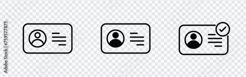 "ID Card Icon Set - Driver's License Identification Symbol with Circle Tick Approval in Stock Image"