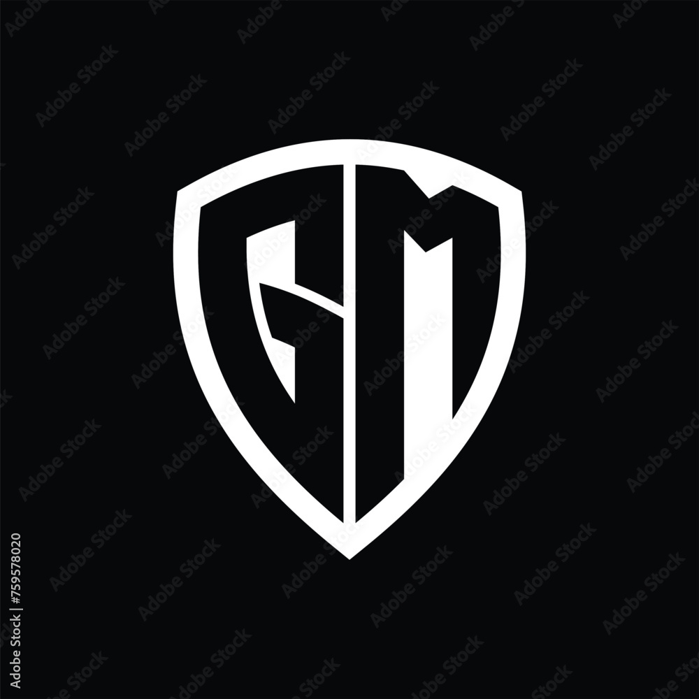 GM monogram logo with bold letters shield shape with black and white color design GM monogram logo with bold letters shield shape with black and white color design