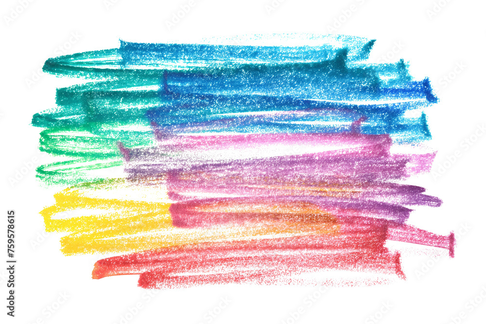 Pastel crayon colourful doodles isolated on a transparent background