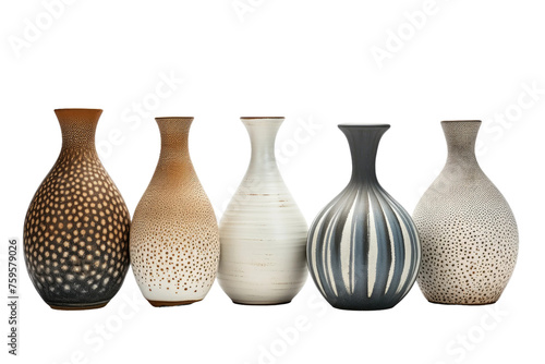 Group of Four Vases Adjacent to Each Other. on a White or Clear Surface PNG Transparent Background.