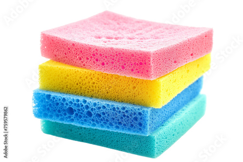 Stack of kitchen colourful sponge napkins for quick cleaning, isolated on transparent
