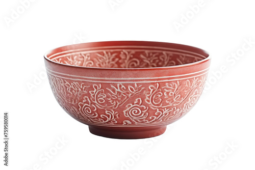 Red Bowl on White Table. on a White or Clear Surface PNG Transparent Background.