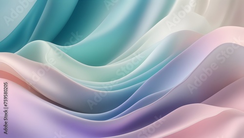 Abstract 3D soft pinks and blues pastel background with paper waves for banner silk, backdrop, poster or web site design. Generative AI

