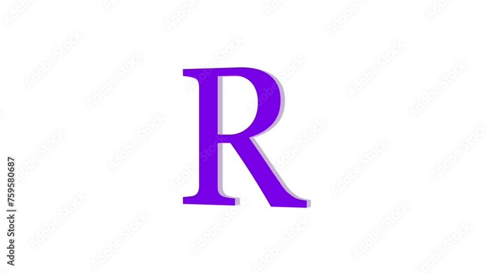 3d R letter logo loopable rotated purple color animation white background 3d R letter logo loopable rotated purple color animation white background