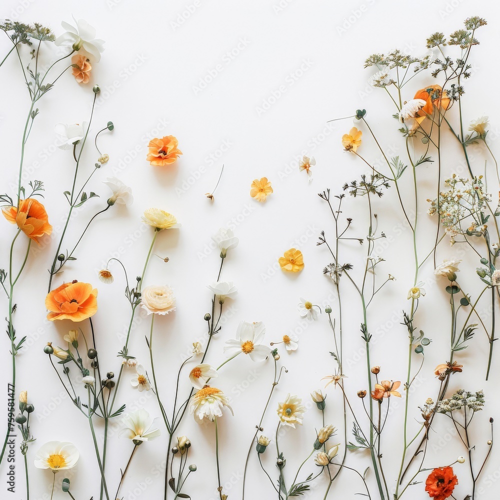Fototapeta premium Assorted Flowers on White Surface