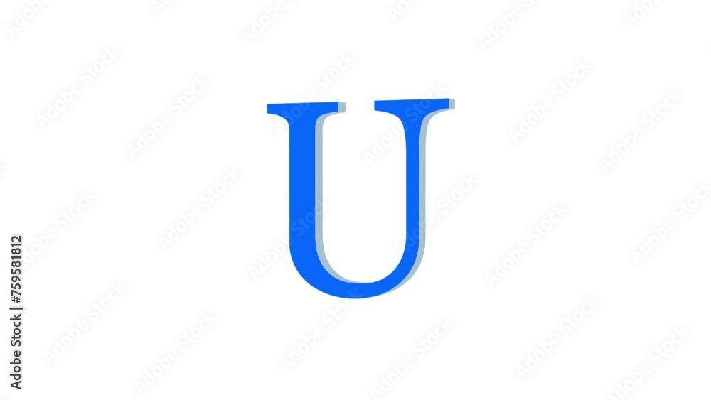 3d U letter logo loopable rotated blue color animation white background 3d U letter logo loopable rotated blue color animation white background