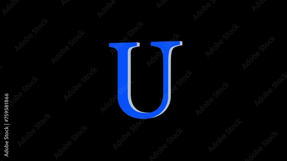 3d U letter logo loopable rotated blue ncolor animation black background 3d U letter logo loopable rotated blue ncolor animation black background