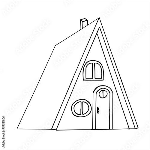 Vector drawing of glamping resorts with bubble, wooden and glass houses, comfortable outdoor recreation. Doodle graphics of a hike in nature, background of mountains and fields, steppes. 