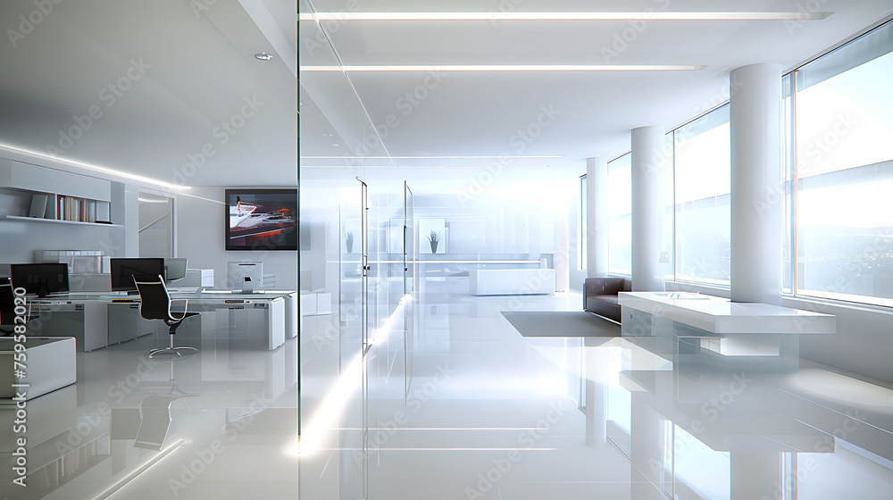 Modern minimalist office interior design incorporating minimalist technology integration for seamless workflows