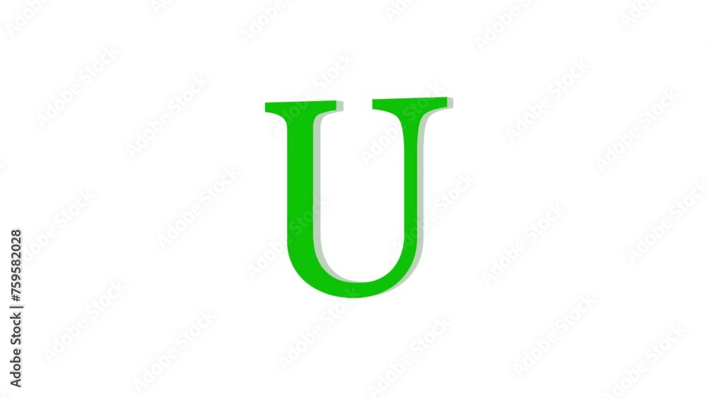 3d U letter logo loopable rotated green color animation white background 3d U letter logo loopable rotated green color animation white background