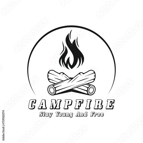 vintage Campfire Logo Design, Camping Vector. Logo for camping , adventure wildlife , campfire and wilderness