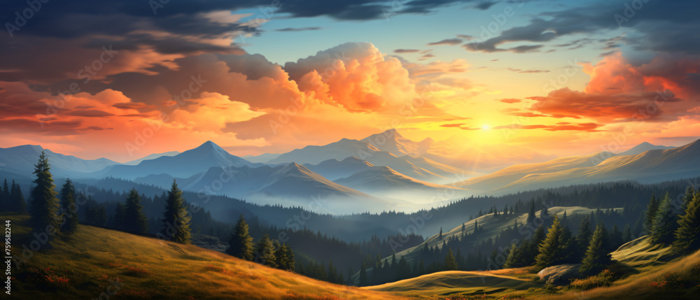 Beautiful landscape of Carpathian Mountains - obrazy, fototapety, plakaty 