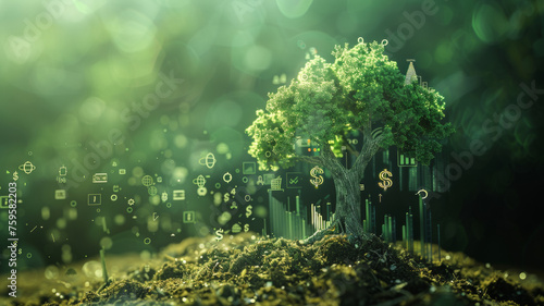 Conceptual image of a sustainable city integrating with nature expressed as a tree.