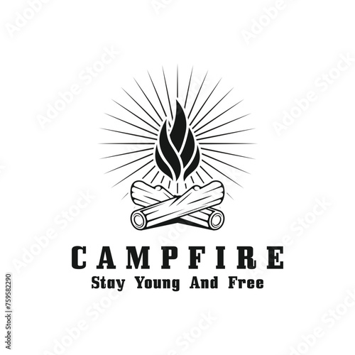 vintage Campfire Logo Design, Camping Vector. Logo for camping , adventure wildlife , campfire and wilderness