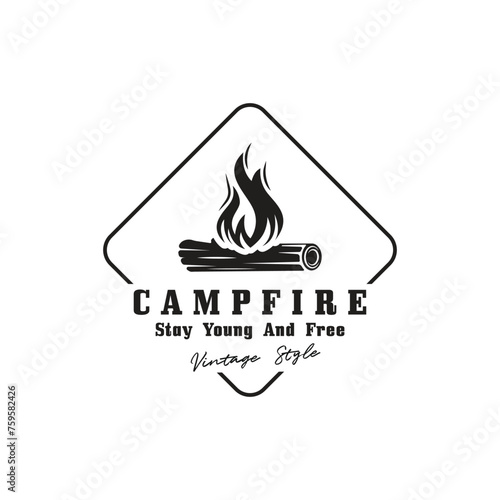 vintage Campfire Logo Design, Camping Vector. Logo for camping , adventure wildlife , campfire and wilderness