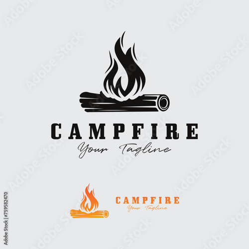 vintage Campfire Logo Design, Camping Vector. Logo for camping , adventure wildlife , campfire and wilderness