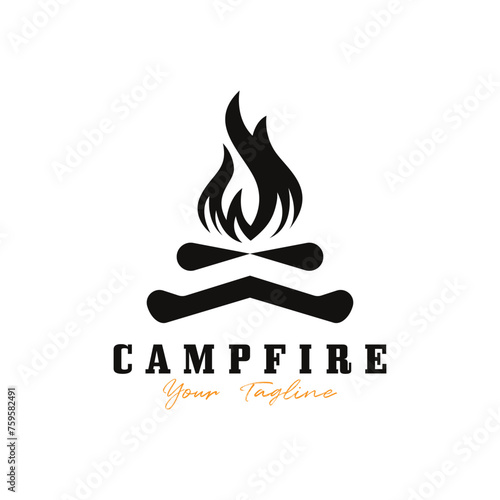 vintage Campfire Logo Design, Camping Vector. Logo for camping , adventure wildlife , campfire and wilderness