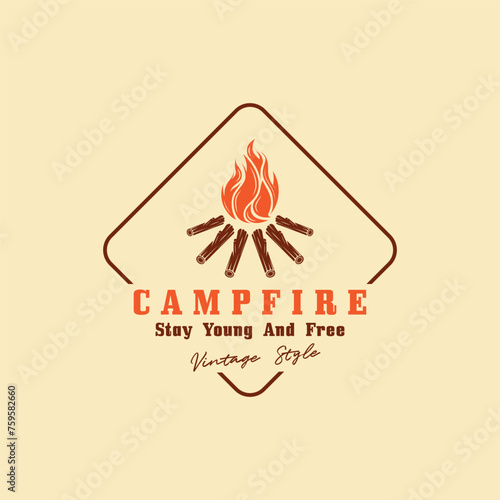 vintage Campfire Logo Design, Camping Vector. Logo for camping , adventure wildlife , campfire and wilderness