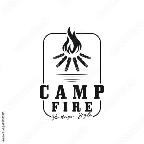 vintage Campfire Logo Design, Camping Vector. Logo for camping , adventure wildlife , campfire and wilderness