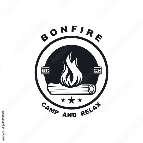 vintage Campfire Logo Design, Camping Vector. Logo for camping , adventure wildlife , campfire and wilderness