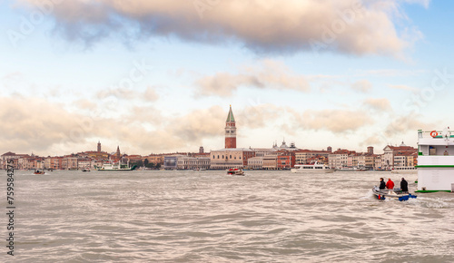 Panoramic of Venice from a vaporetto, on the lagoon, in Veneto, Italy