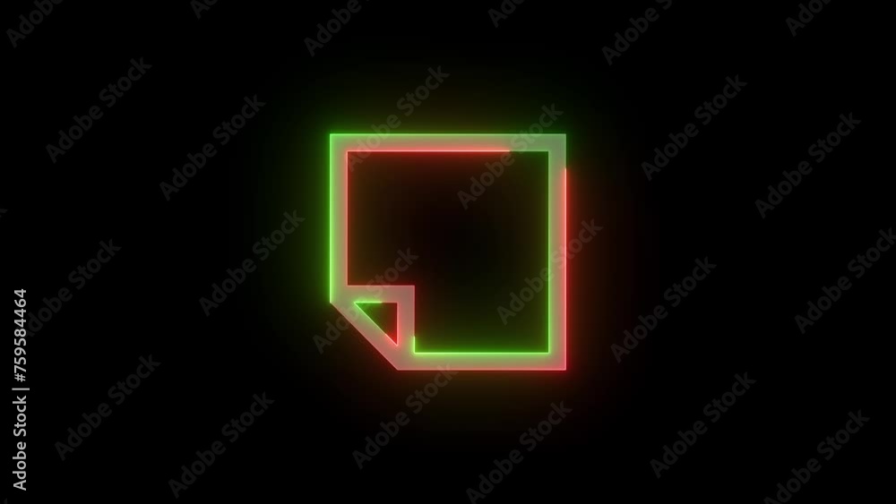 Neon quick note icon green red color glowing animation black background Neon quick note icon green red color glowing animation black background